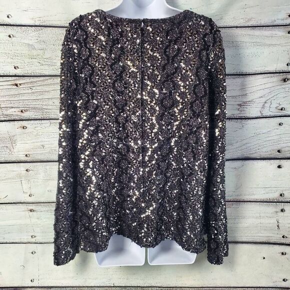 Vintage Montgomery Ward Sequin Blouse Black Metallic Long Sleeve Top Size 22W - Picture 4 of 7